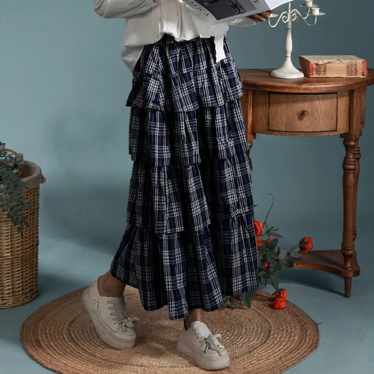 SETIROM Casual Long Skirt Women's Plaid-3