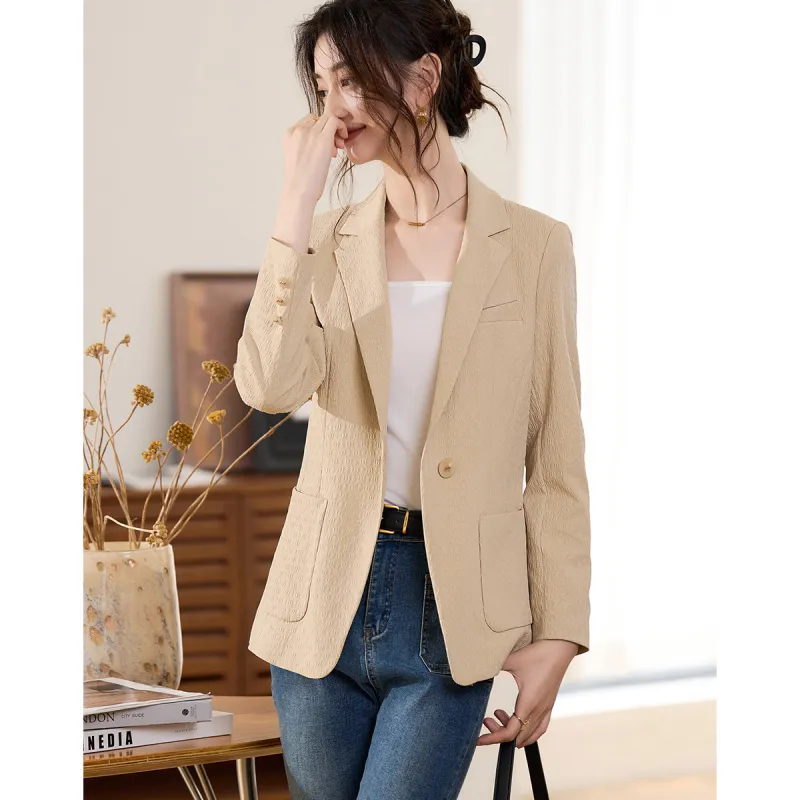 Like The Age Of Water Fall Velvet feel Coat Loose Fit Women's Khaki-4