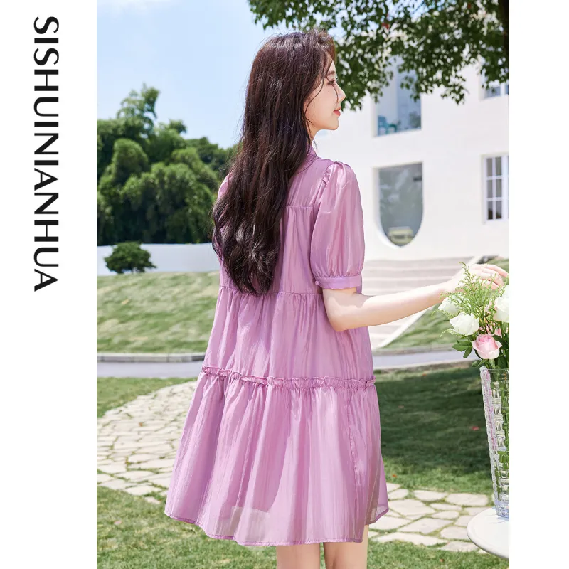 Like The Age Of Water Summer Short Sleeved Dress Regular Women's Pink Purple-3