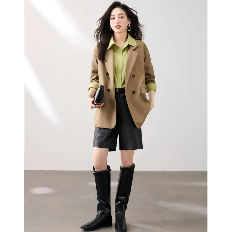 Like The Age Of Water Spring, Fall Velvet feel Coat Loose Fit Women's Khaki-2