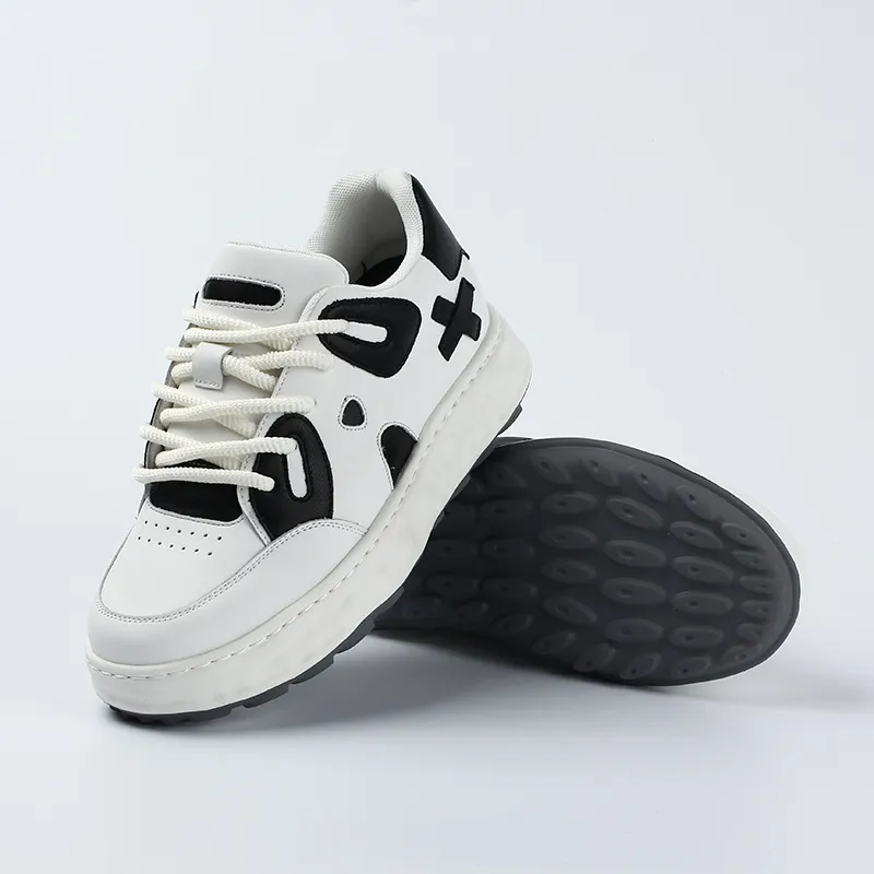 Year By Year Anti Slip And Wear Resistant Height Increasing Low Top Casual Shoes Unisex Black White-3