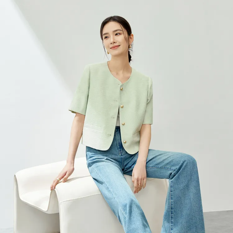 SENTUBILA Cropped Coats Women's White Jade Green-3