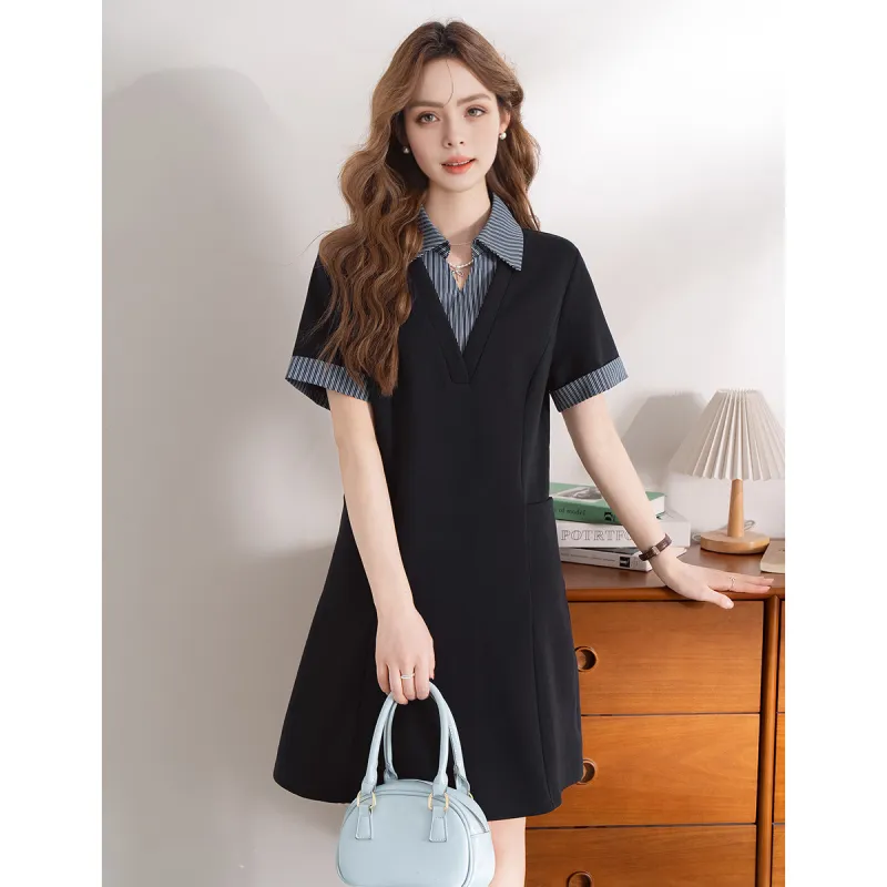 FAWENXIANGZI Short Sleeved Dress Women's Black-2