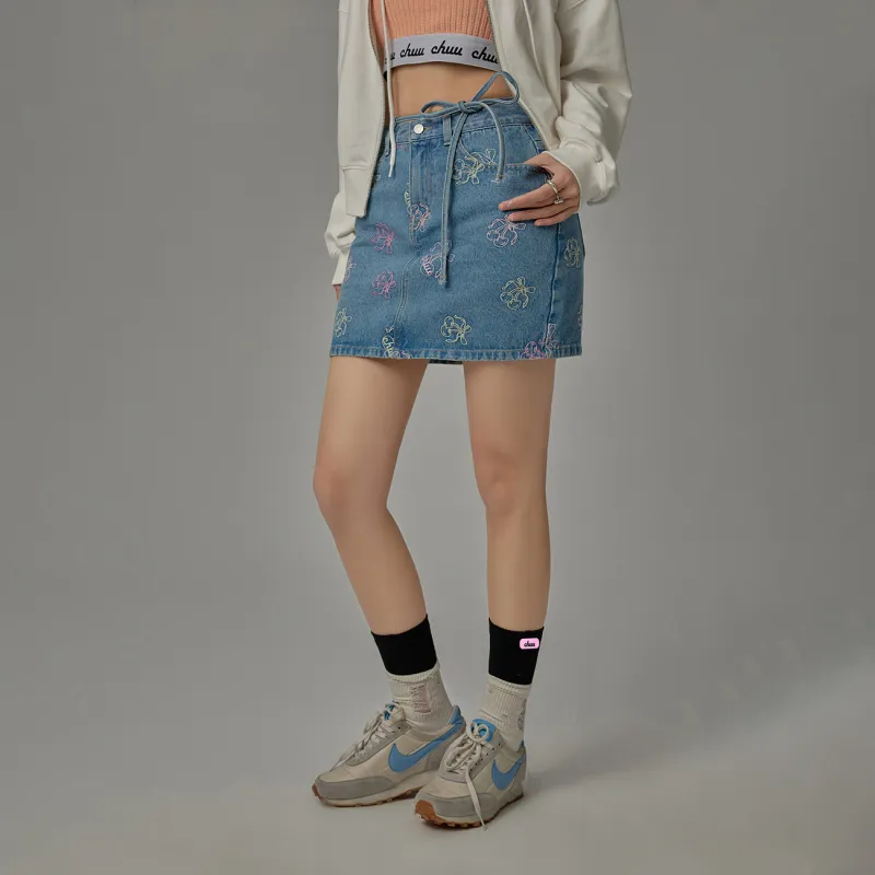 CHUU Casual Short Skirts Women's Denim Blue-2