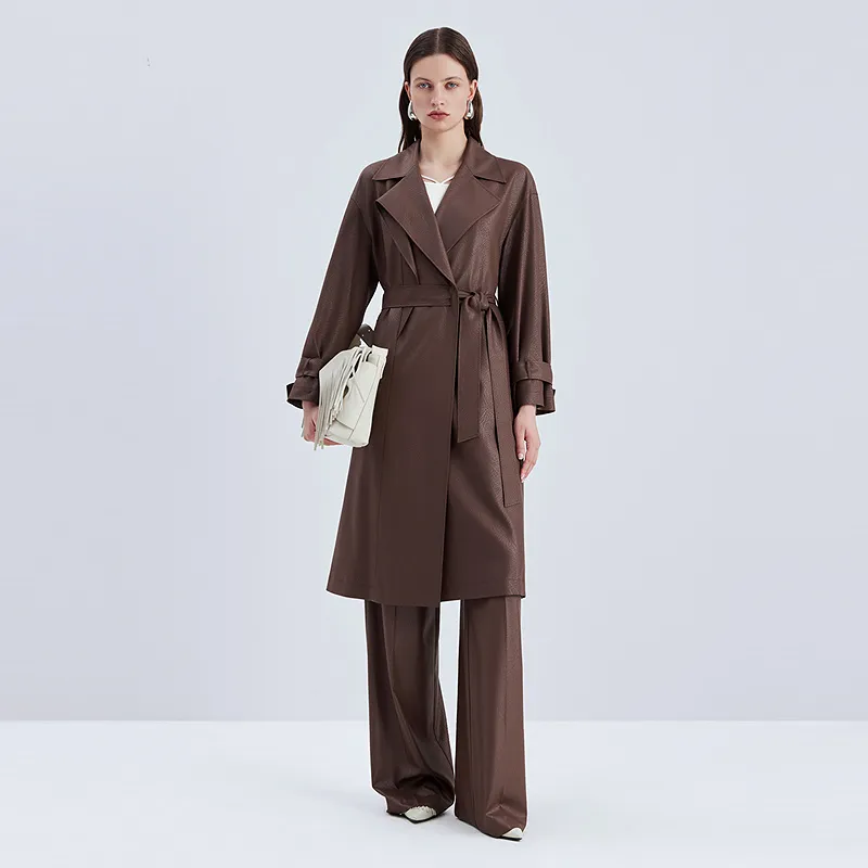 IDPAN Long Trench Coat Women's Coffee-2