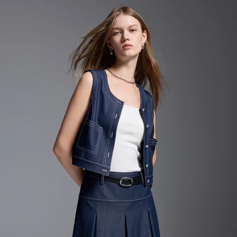 3COLOUR Casual Suits Women's Clothing Sets Navy Blue Vest+Skirt-3