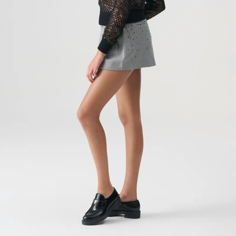 TCH Casual Short Skirts Women's Black White Plaid-4