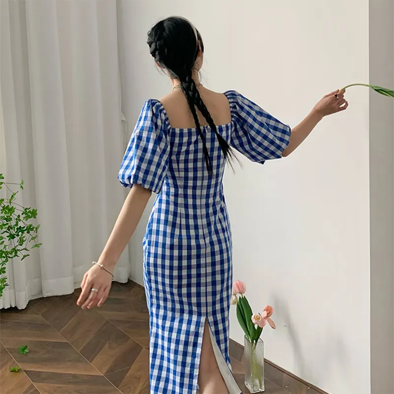 Like The Age Of Water Summer Short Sleeved Dress Loose Fit Women's Dark Blue-4