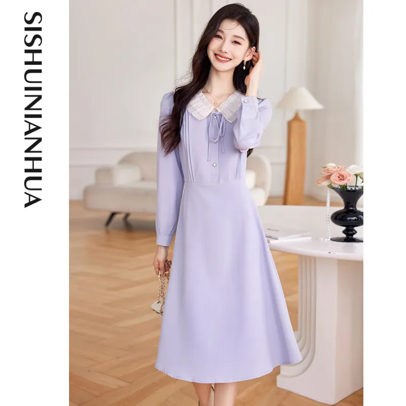Like The Age Of Water Long Sleeved Dress Women's Purple-3
