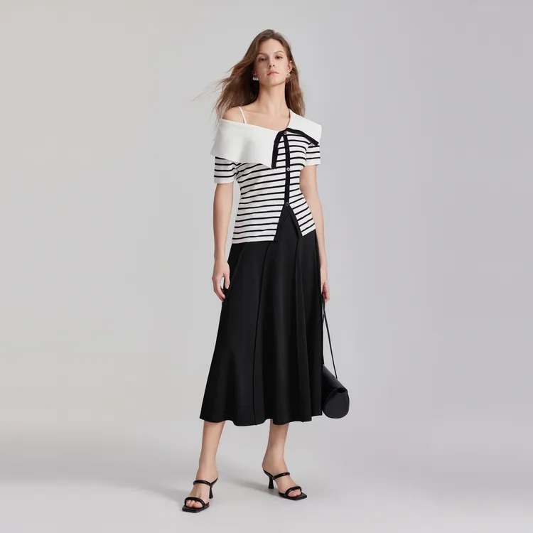 ELLE Knitwear Women's Black White Stripes-2