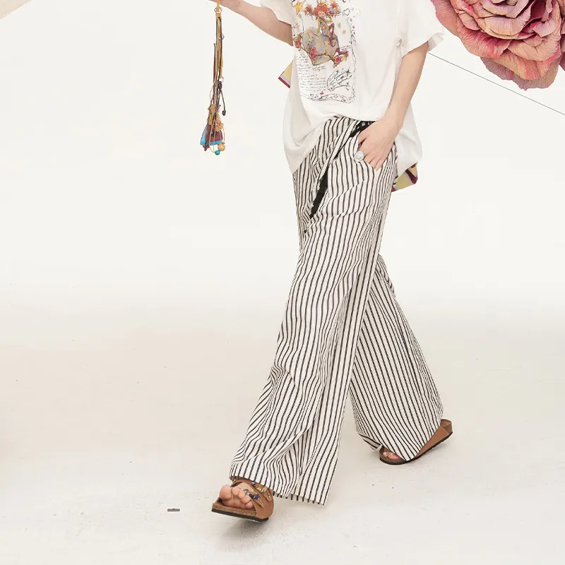 ELF SACK Casual Pants Women's Stripes Ecru-3