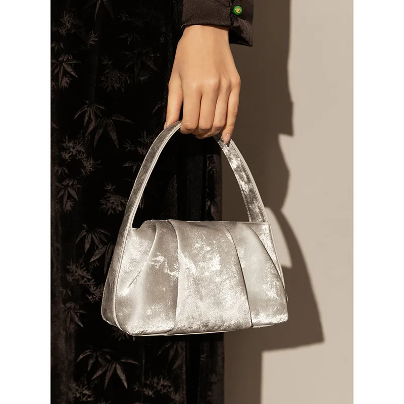 Boniu Genuine Leather Handbag Regular Unisex Silver Moon Gray-2