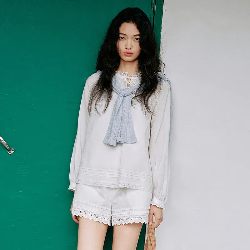 LEDIN Chiffon Shirt Women's Mist White-5