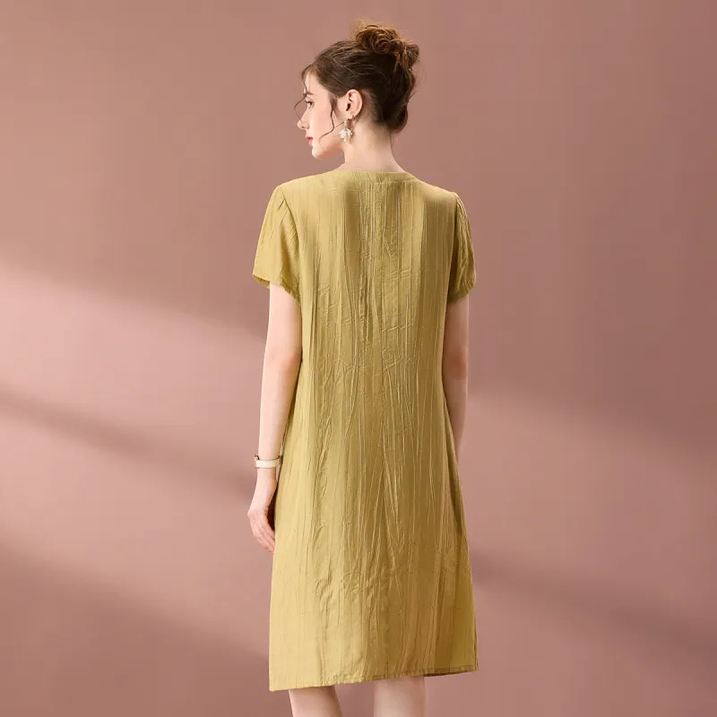FENHONGMALI Short Sleeved Dress Women's Yellow-4