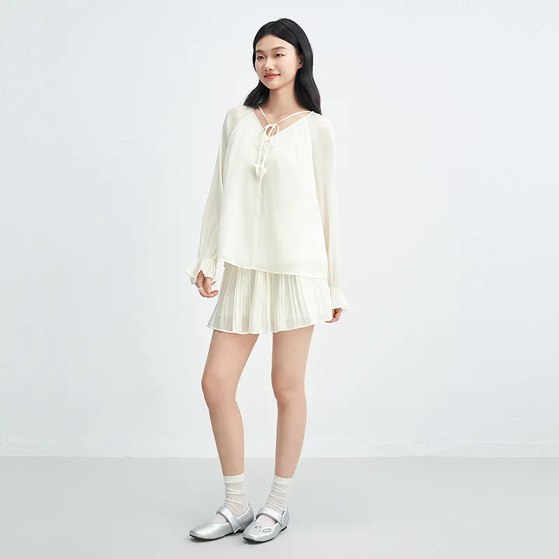 LEDIN Chiffon Shirt Women's Cream Beige-3