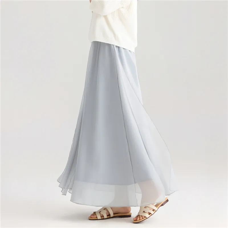 UNIQLO Casual Long Skirt Women's Clear Cloud Gray-3