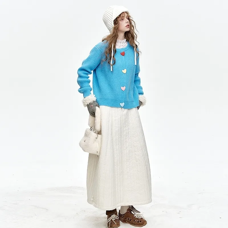 ELF SACK Casual Long Skirt Women's Versatile Milk White-3