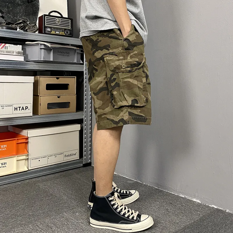 ZHANDASHUAI Summer Loose Fit Trendy Brand Luxury Streetwear Knee Length Pants Unisex Camouflage-2