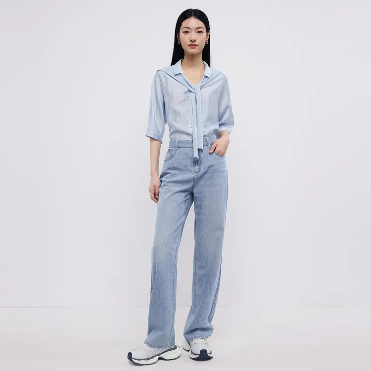 SHUIYUNJIAN Blue Slim Straight Fit Jeans Women's Denim Blue-5