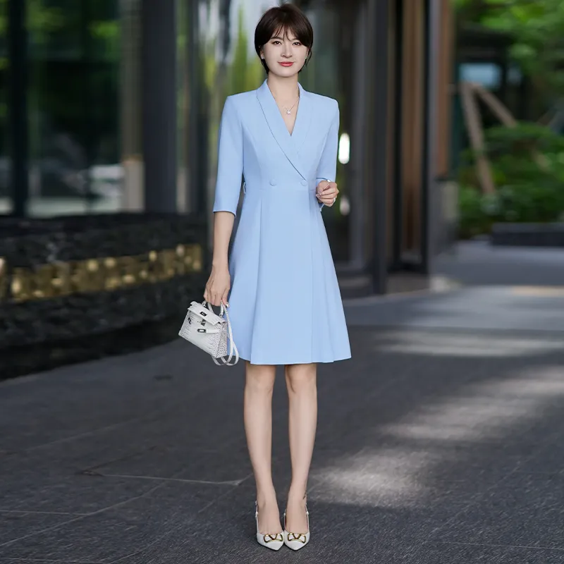 ONE SHALLOW Short Sleeved Dresses Women's Blue-4