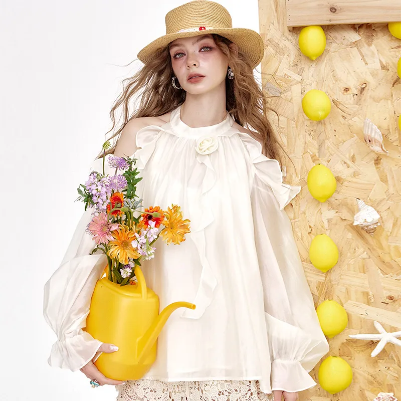 ELF SACK Chiffon Shirts Women's Elegant Ecru-3