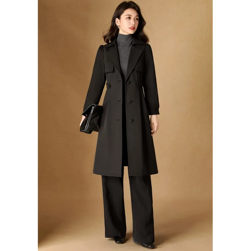 Mylan Trench Coat Cinched Waist Women's Black-3