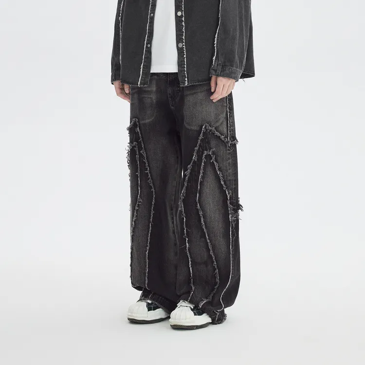 INXX Raw Edge Structural Splicing Jeans-3