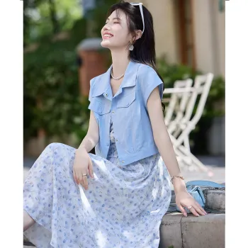 TERRE BLEUE Two Piece Skirt Sets Women's Blue