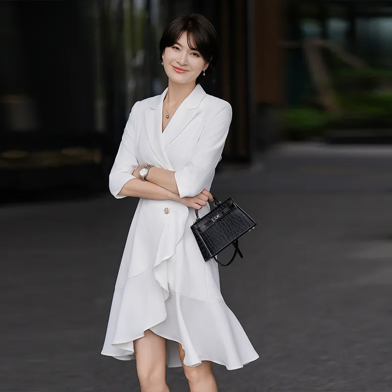 ONE SHALLOW Long-Sleeved Dresses Women's White-3