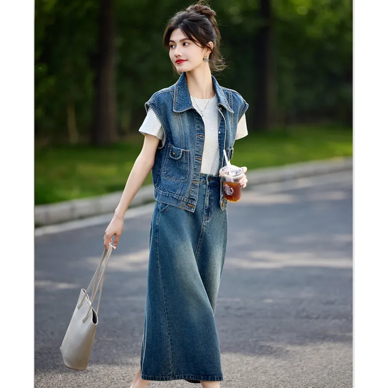 Still Quiet Skirt Set Regular Women's Denim Blue-2
