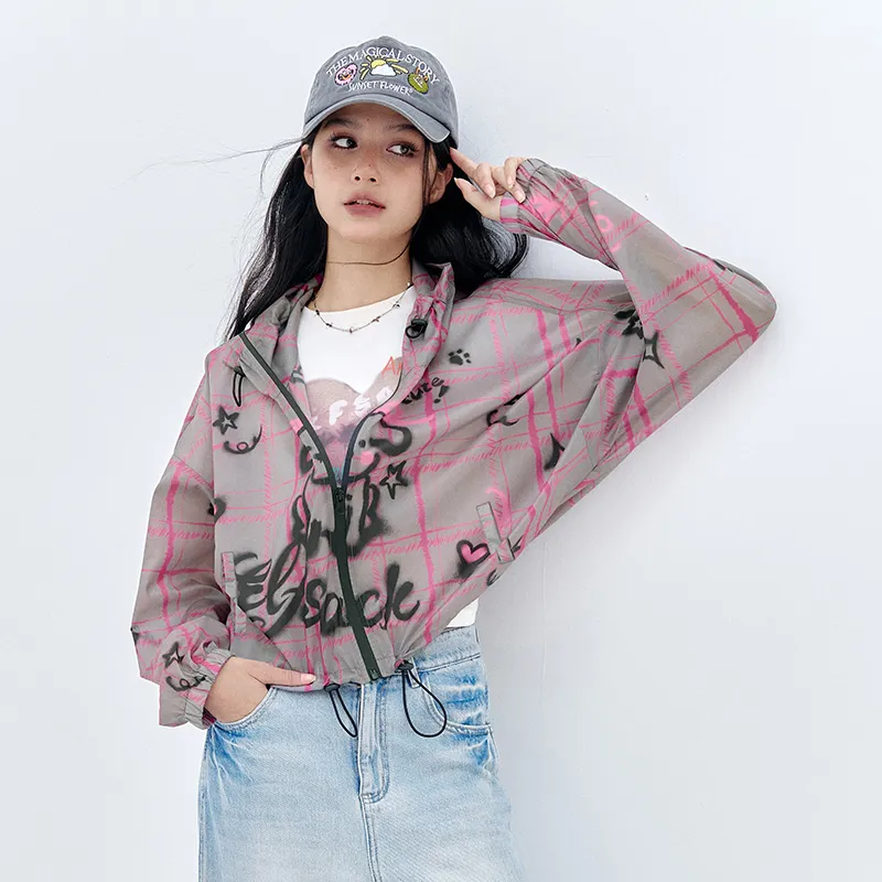 ELF SACK Cropped Coat Women's Gray Pink-3