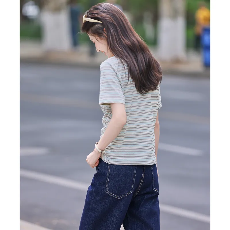 Still quiet T Shirts Women's Green Stripes-5