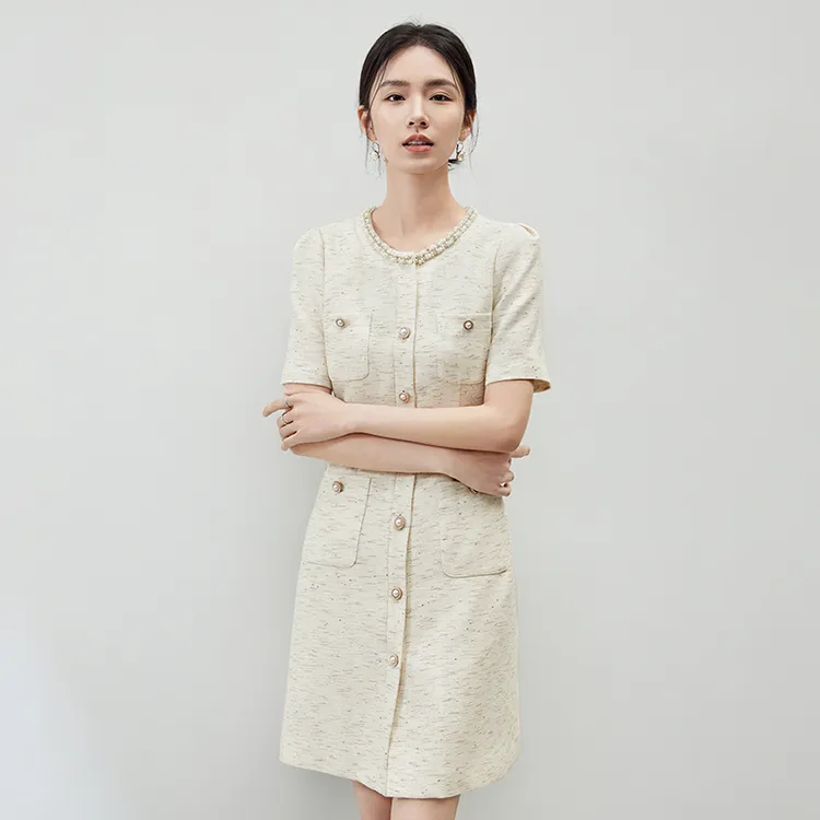 SENTUBILA Short Sleeved Dresses Women's Pearl White-2