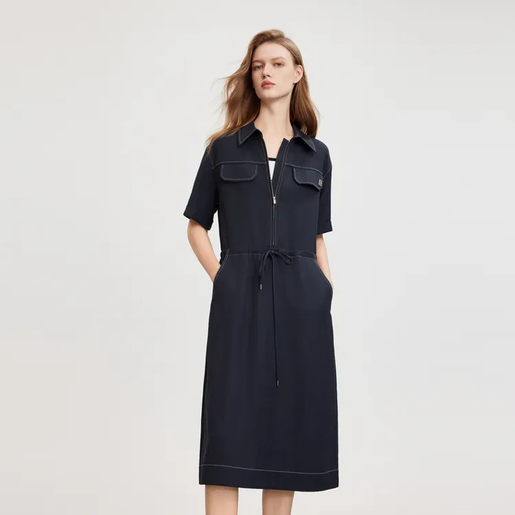 ELLE Short Sleeved Dress Women's Navy Blue-4