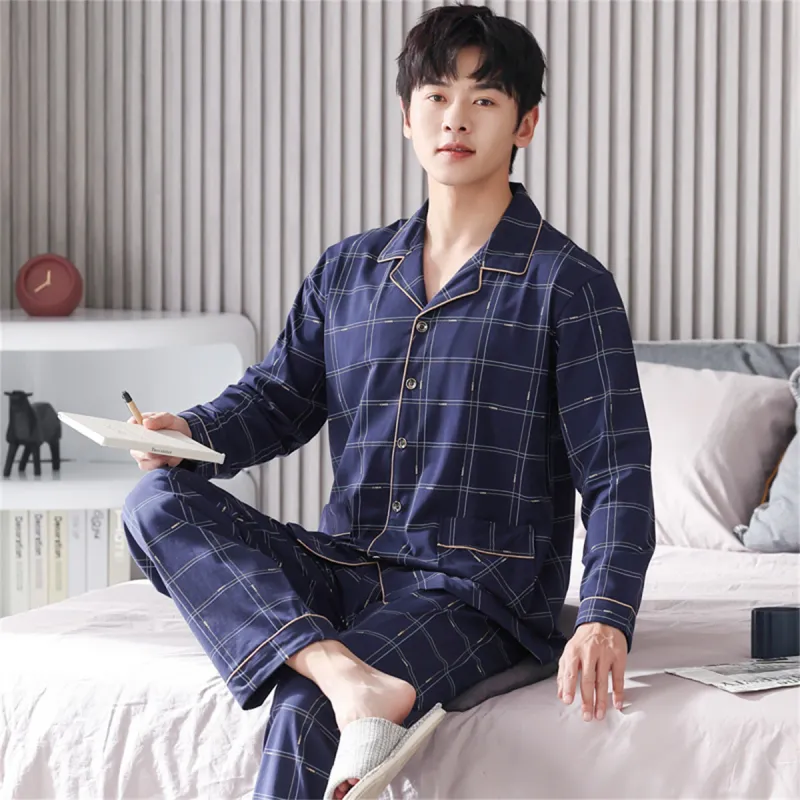 FARO Pajama Set Men's Dark Blue Plaid-2