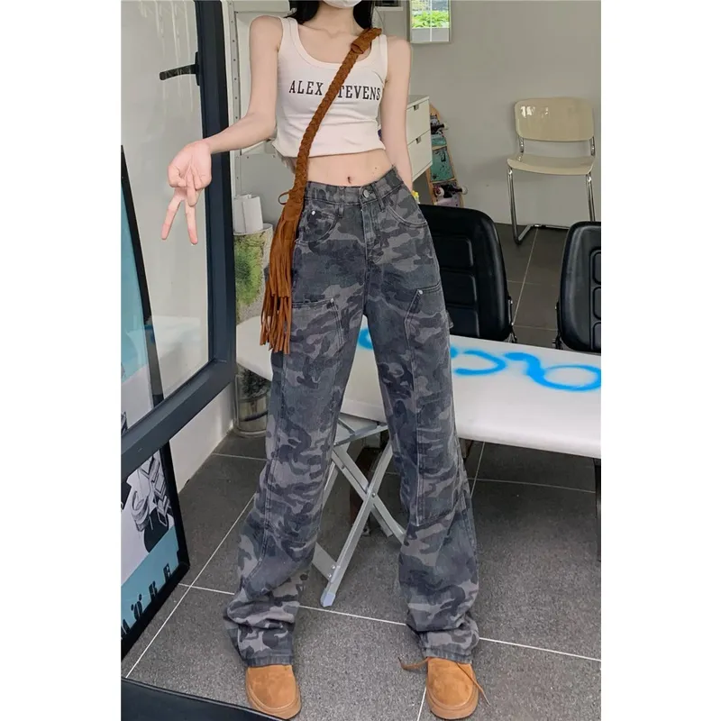 ZAVK Jeans Women's Camouflage Army Green-3