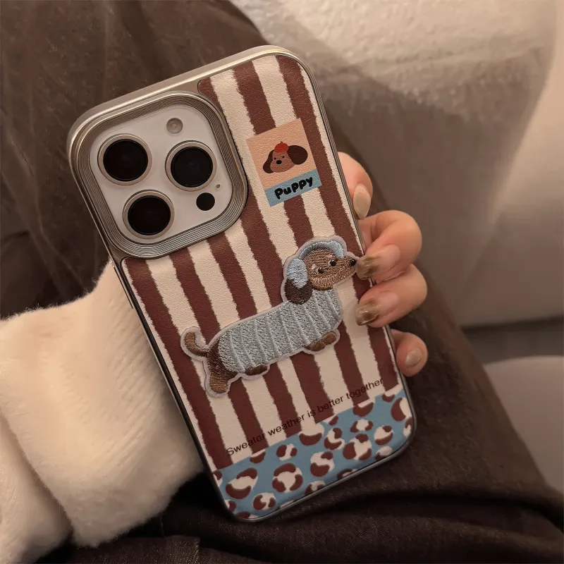 QIZHENG TPU Material Fun Cute 3D Effect Small Puppy Phone Case Compatible With Apple 16 Pro Max/15/14/13/12/11-4