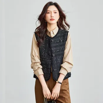 TERRE BLEUE Spring Fall Vest Loose Fit Women's