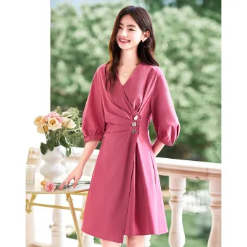 Like The Age Of Water Summer Short Sleeved Dress Women's Rose Red