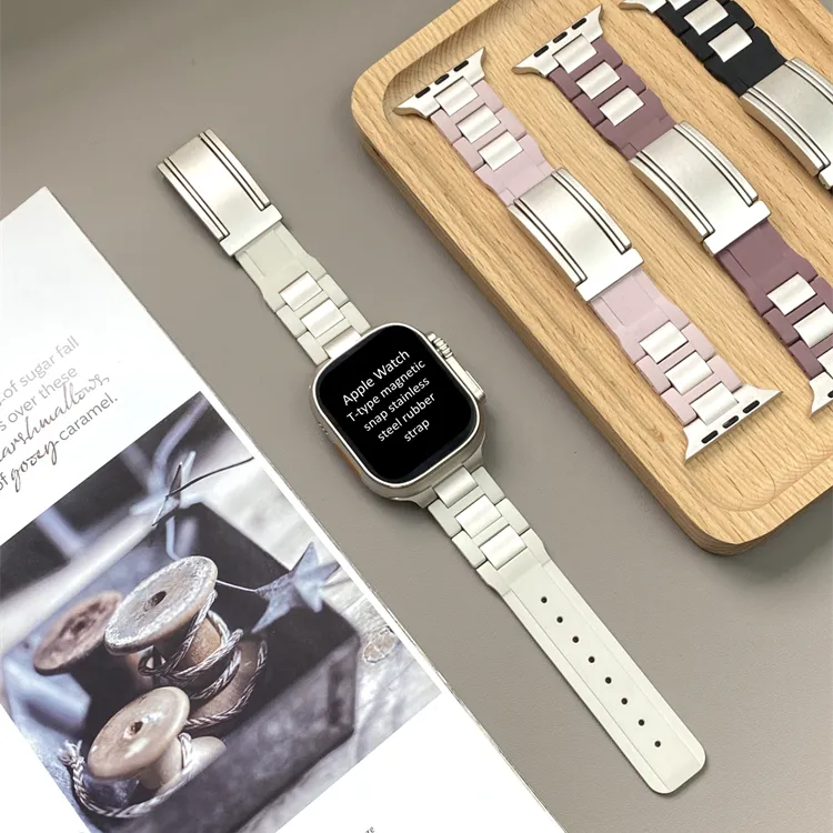 Sopi Apple Compatibility Watch Band Rubber, Stainless Steel Material-35