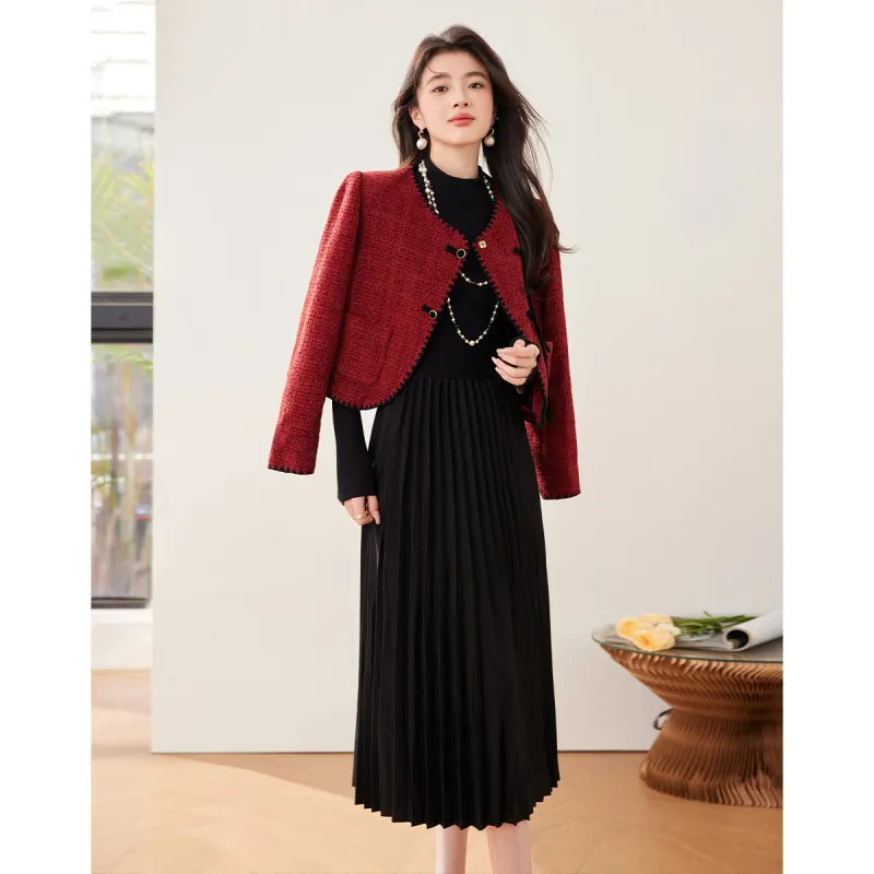 Like The Age Of Water Fall Long Sleeved Dresses Women's Red-3