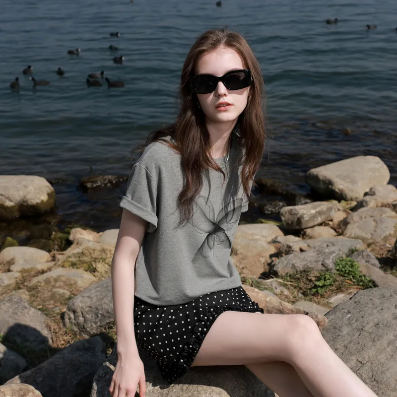 3COLOUR T Shirts Women's Stone Gray-4