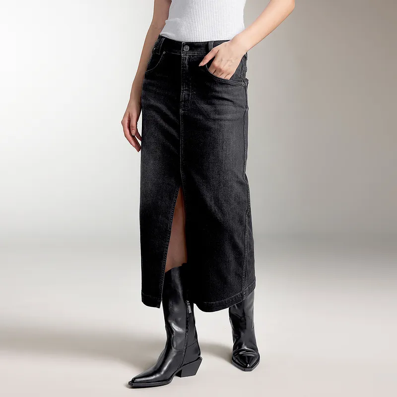 Miss Sixty Denim Long Skirt Women's Black-3