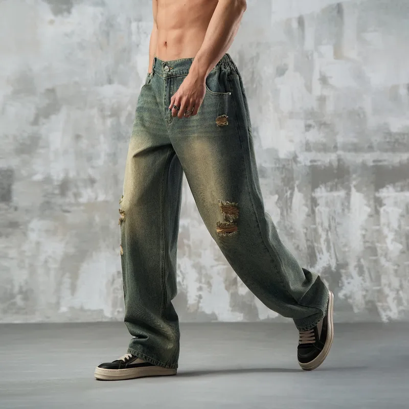 LUJIAMEN Jeans Unisex Washed Blue-3