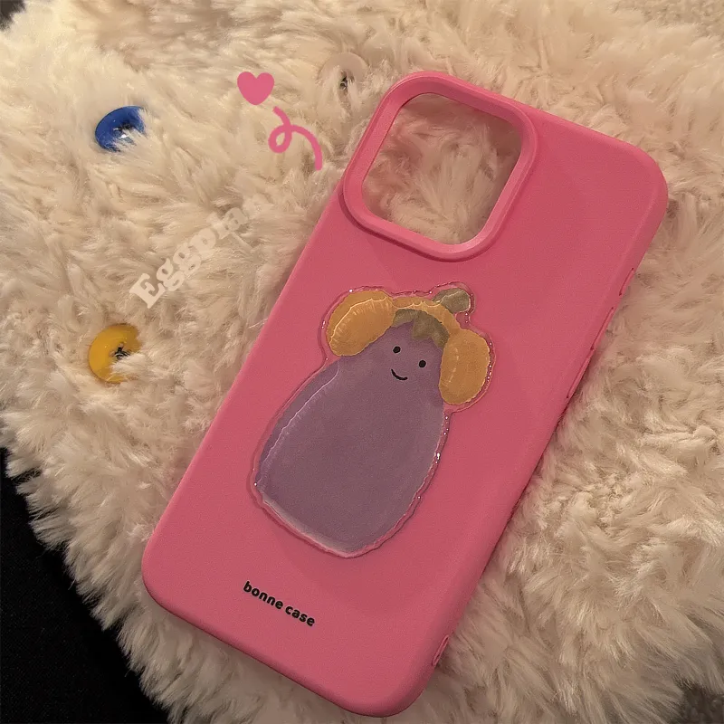 Cuttlefish Grid TPU Material Cute Vegetable Eggplant DIY Phone Case Compatible With Apple 12/16/15/14/13/11-4