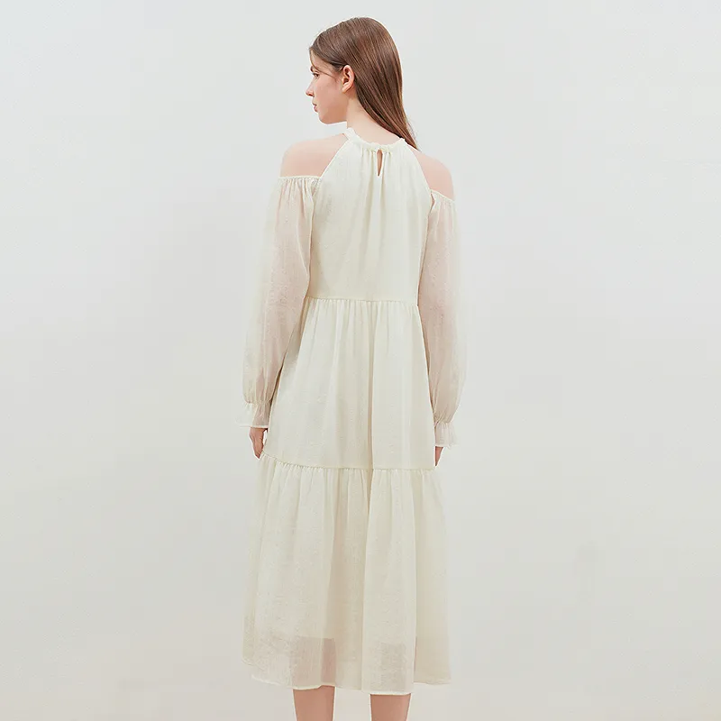 LEDIN Long Sleeved Dress Women's Cream Beige-6