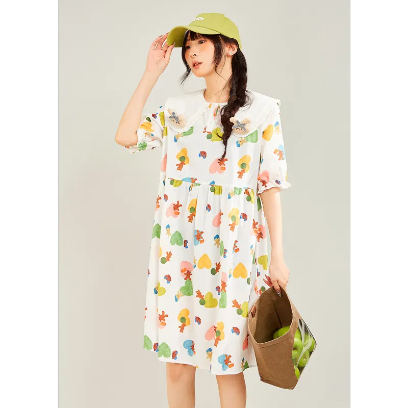 MUGUOGUOMU Short Sleeved Dress Women's Ecru-3