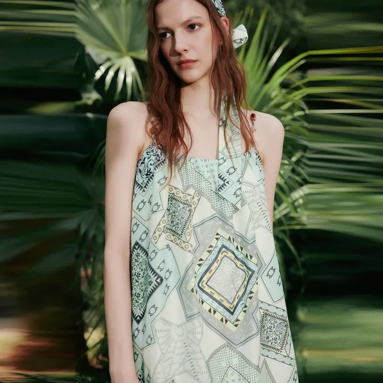 ELLE Slip Dresses Women's Blue Green-4