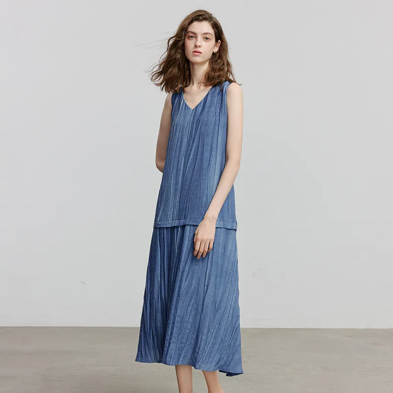 Initial Language Sleeveless Dress Women's Tie Dye Blue-1