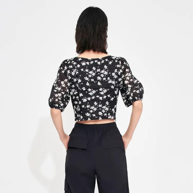 MO&CO Crop Tops Women's Black Sole With Multicolor-2